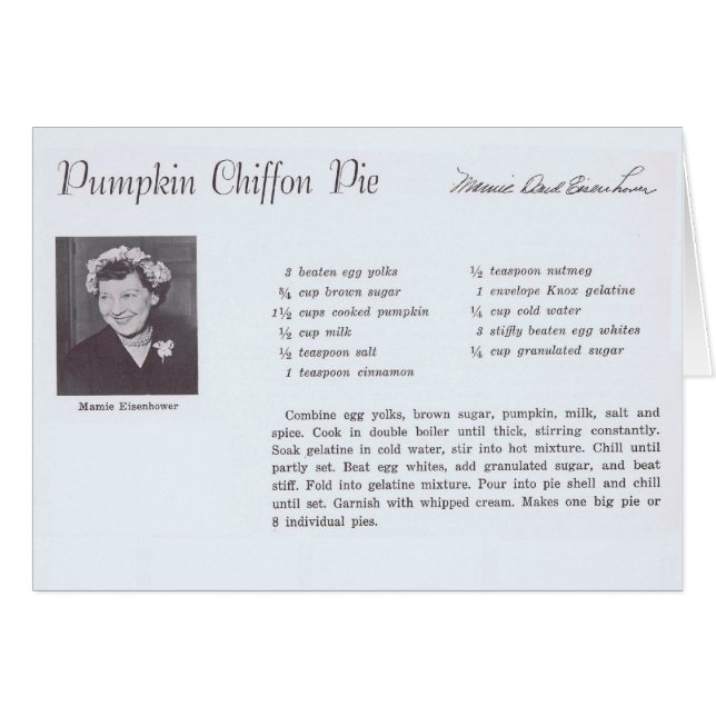 Mamie Eisenhower Pumpkin Chiffon Paj recept Hälsningskort (Framsidan Horizontal)