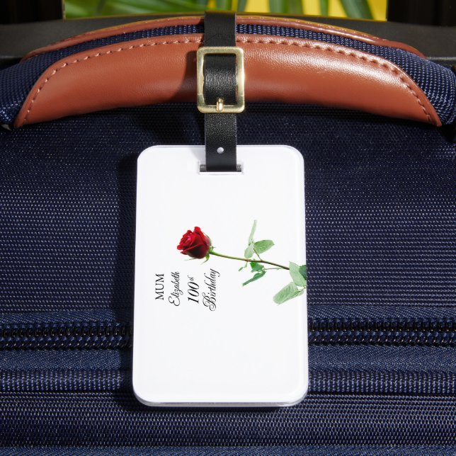 Mamma 100:e födelsedag Röd ros Flower Personlig Bagagebricka (Framsida Insitu 2)