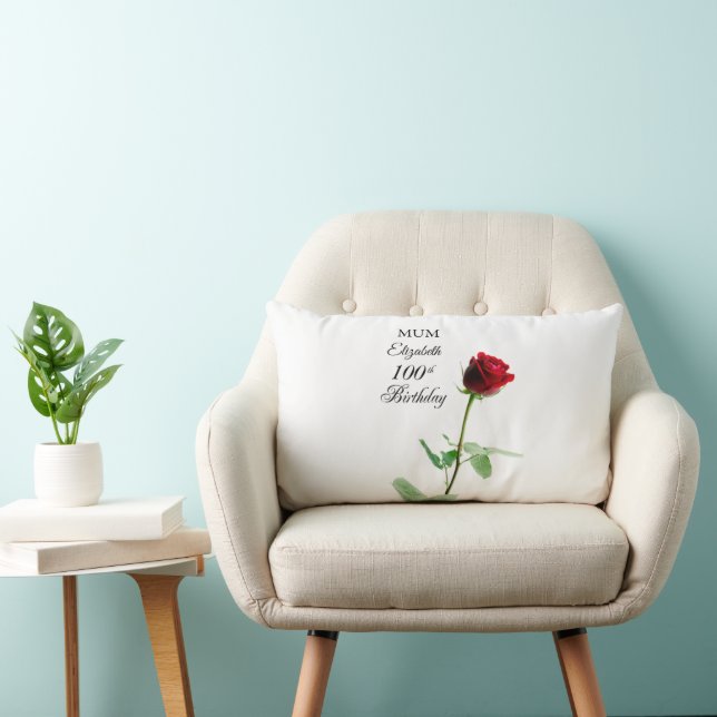 Mamma 100:e födelsedag Röd ros Flower Personlig Lumbarkudde (Stol)