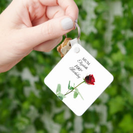 Mamma 100:e födelsedag Röd ros Flower Personlig Nyckelring