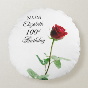 Mamma 100:e födelsedag Röd ros Flower Personlig Rund Kudde