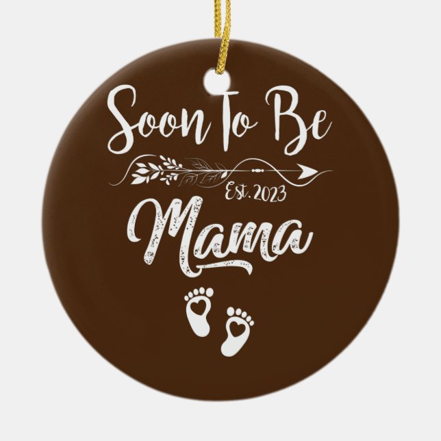 Mamma 2023 Gravid Meddelande snart till Mamma Julgransprydnad Keramik (Framsidan)