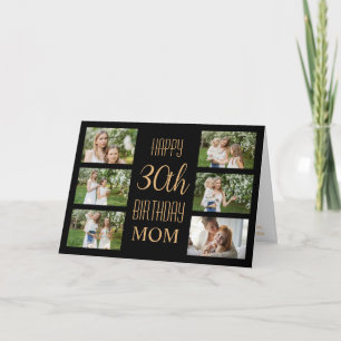 Mamma 30års födelsedag Black Guld 6 Foton Collage Kort