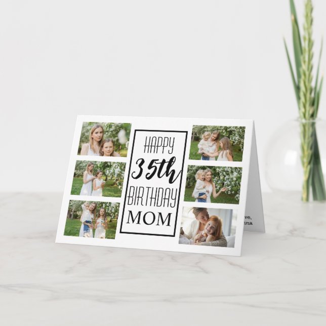 Mamma 35e Birthday Black White 6 Photos Collage Kort (Framsida)
