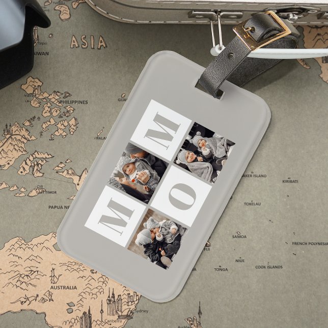Mamma 3 Foto Collage Grå Bagagetikett Bagagebricka (Skapare uppladdad)