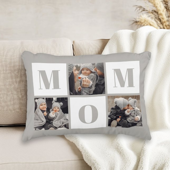 Mamma 3 Foto Collage Grå Prydnadskudde (Skapare uppladdad)