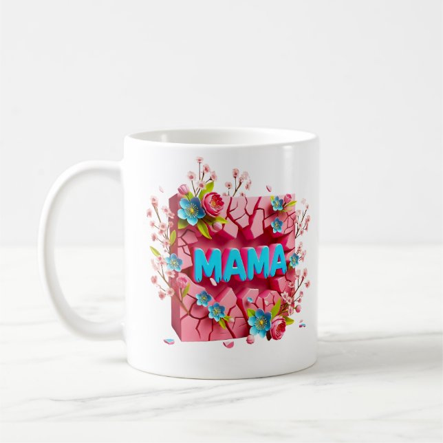 MAMMA 3D-krackad väggutformning med branta blommor Kaffemugg (Vänster)