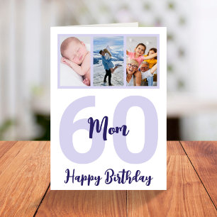 Mamma 60:e födelsedag Lila Foto Collage Kort