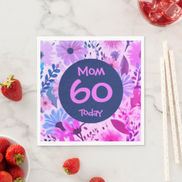 Mamma 60 i dag Rosa och blå Blommigt Party Pappersservett