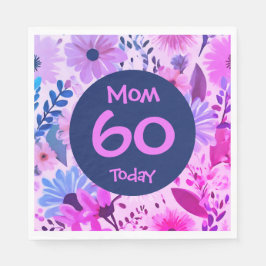 Mamma 60 i dag Rosa och blå Blommigt Party Pappersservett