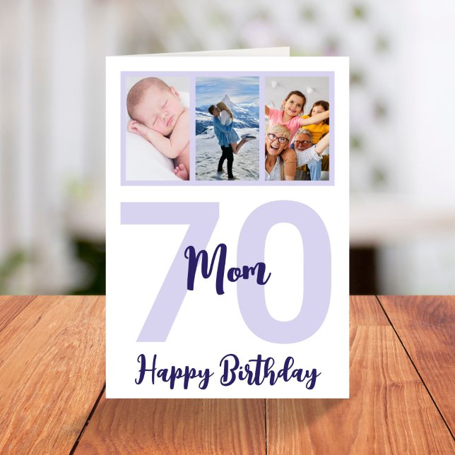 Mamma 70:e födelsedag Lila Foto Collage Kort (Skapare uppladdad)