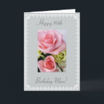 Mamma 80th födelsedag kort<br><div class="desc">Bild av rosor och blåa blommor på ljust - grå färgbakgrund med vitklippning. "80th födelsedagmamma för lycklig! ";  "Ha en härlig dag! Vi älskar dig mamman!",  Personifiera ditt meddelande!   Fotografi av Maria Santos (Lusinhas gör Sul), </div>