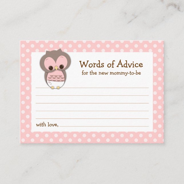 Mamma Advice Card Uggla Baby Shower | ROSA Rådkort (Framsida)