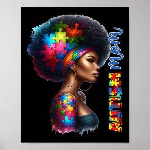 Mamma Afro Autism Awareness Mamma Black Autism Mor Poster