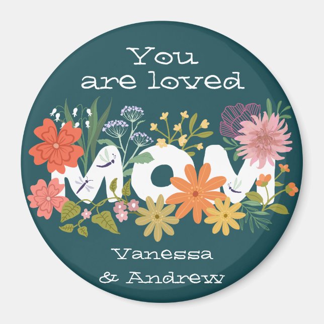 Mamma älskade boho blombuquet magnet (Framsidan)