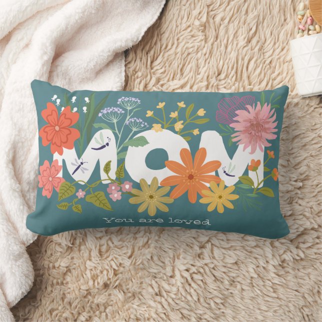 Mamma älskade boho blombuquet söt dekorativ kudde (Filt)