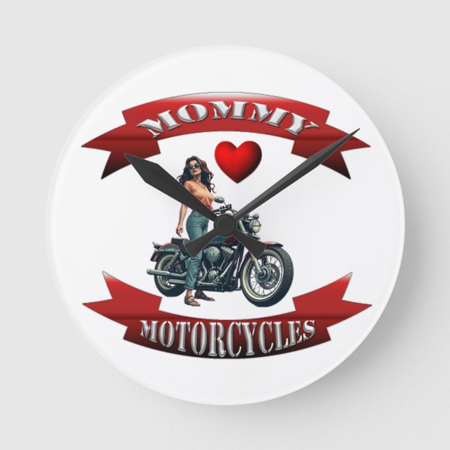 Mamma älskar motorcyklar rund klocka (Framsida)