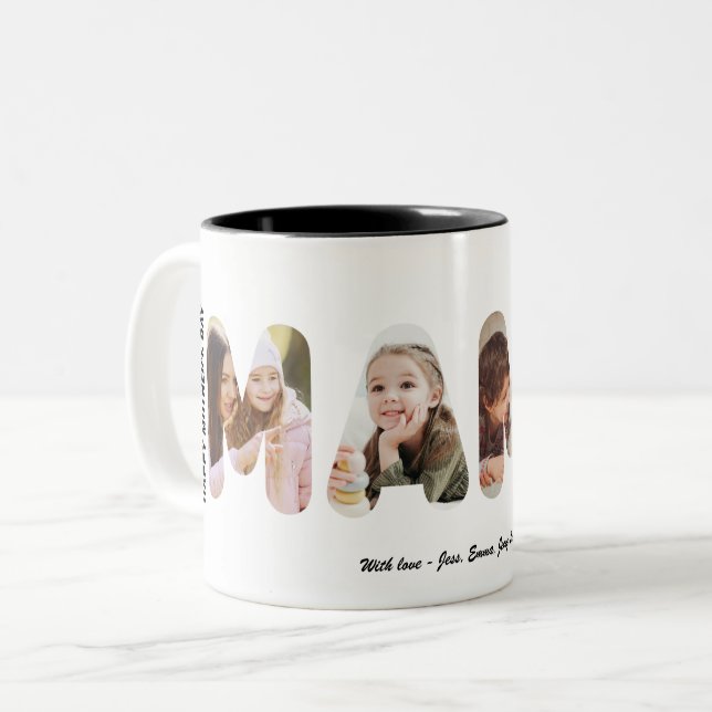 Mamma Anpassad Ordbildskollage Mors Dag Två-Tonad Mugg (Framsida vänster)