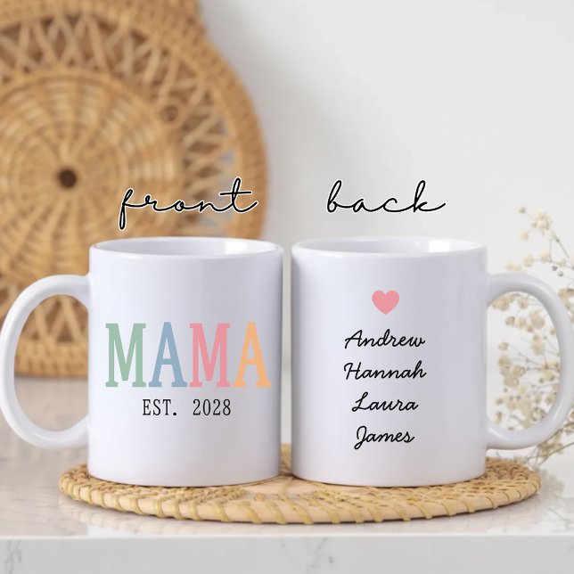 Mamma | Anpassade färgglada mors dag | Mamma Liv Kaffemugg (Custom name mug gift for mom Christmas and birthday, Custom Mother’s Day coffee mug gift for mom)