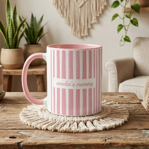 Mamma Anpassade rosa ränder mamma barn tillkänna Mugg