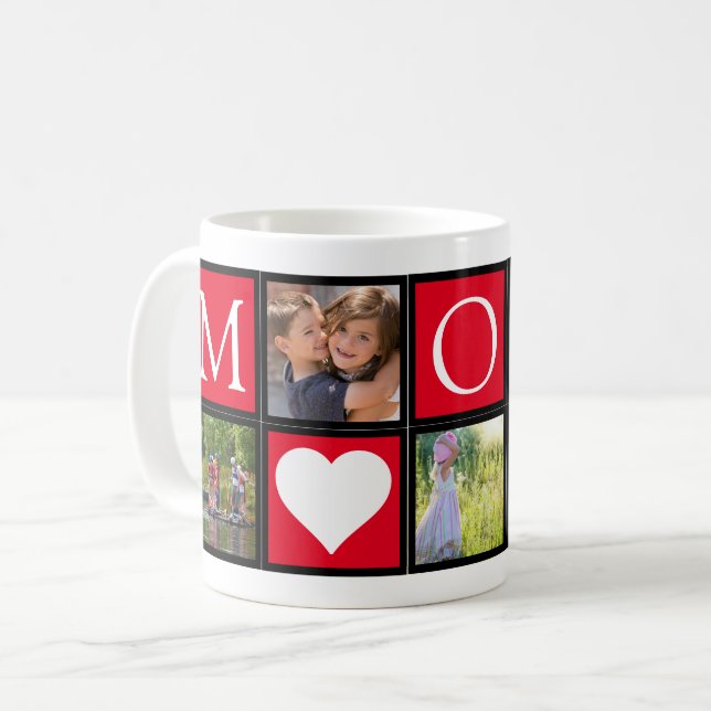 Mamma Anpassningsbar 5 Foton Hearts Red Coffee Mug Kaffemugg (Framsida vänster)