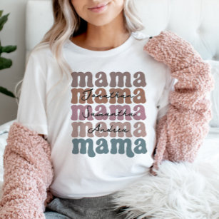 Mamma Anpassningsbar Kids Namn Retro T Shirt
