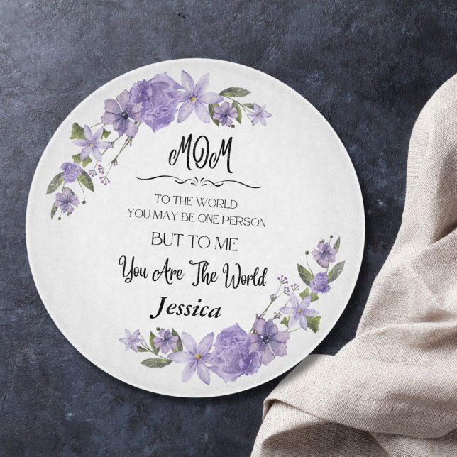 Mamma är den internationella Personligens styrelse (Personalized cutting board - "You Are My World" Text with Name, Floral Design, Unique Gift to Mom)