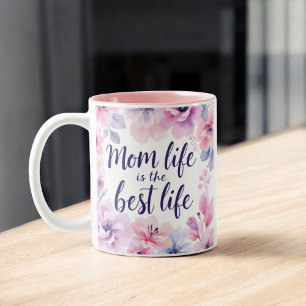 Mamma är det bästa livet Vattenfärgen Blommigt M Två-Tonad Mugg