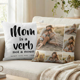 Mamma är ett verb Sex fotokollage Kudde