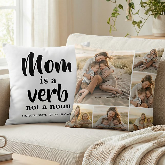 Mamma är ett verb Sex fotokollage Kudde (Skapare uppladdad)