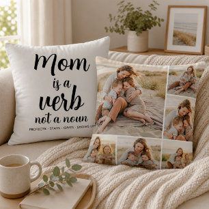 Mamma är ett verb Svart Script Sex Foto Collage Kudde