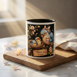 Mamma är hemma Svart mugg Fågelpresent