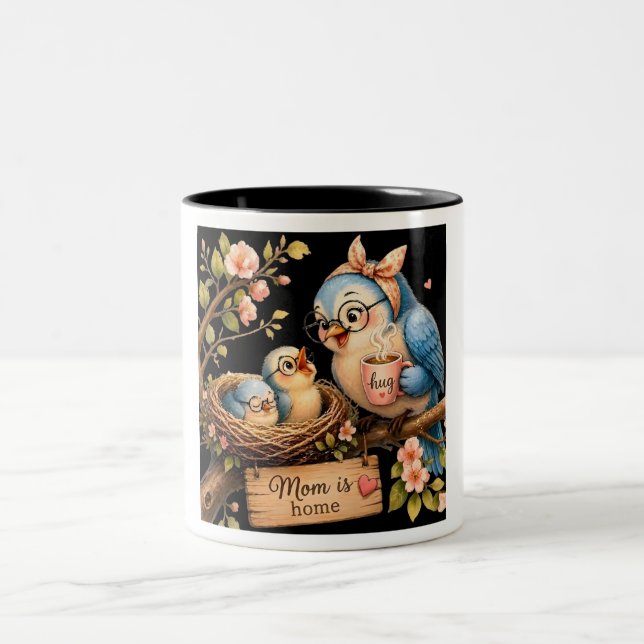 Mamma är hemma Svart mugg Fågelpresent (Center)