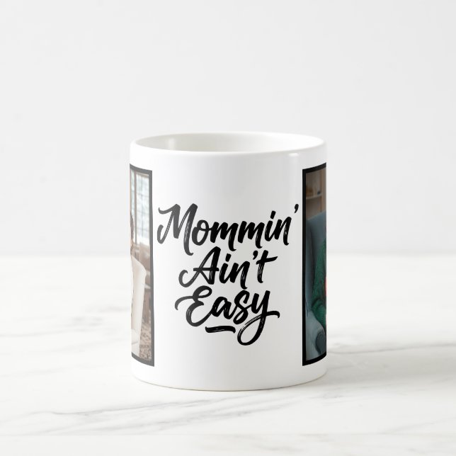 Mamma är inte lätt Borstskrift Anpassad 2 Foto Kaffemugg (Center)