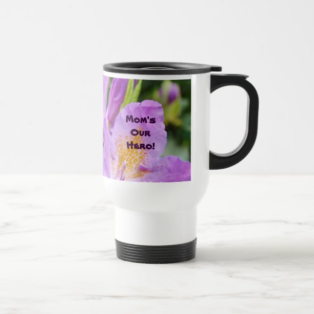 Mamma är vår hjälte! Kaffe-resemugg Blommor Rhodie Resemugg (Höger)