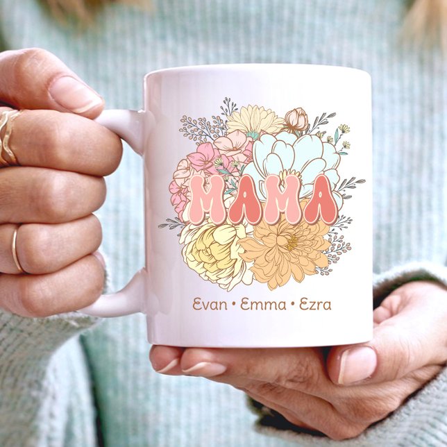 Mamma, återblommor, Mamma, namn, barn Kaffemugg (Skapare uppladdad)
