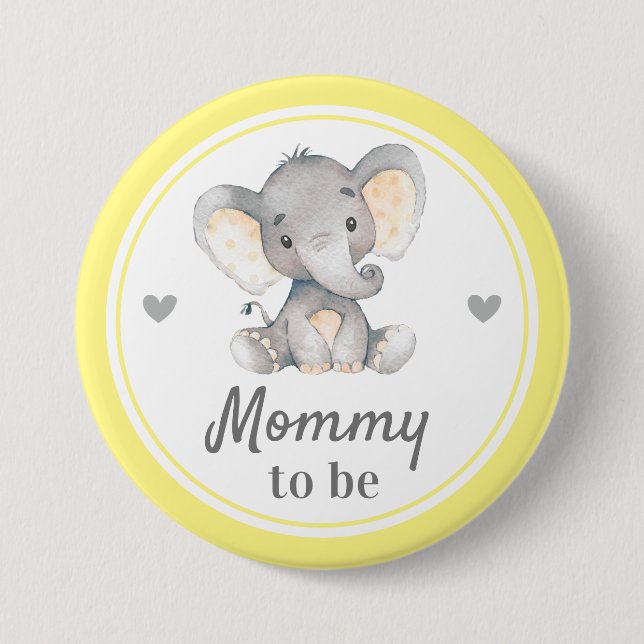 Mamma att bli New mamma Gult Elephant Baby Shower Knapp (Framsida)