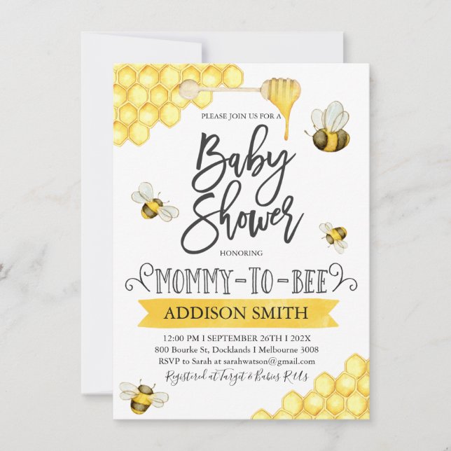 Mamma Att Vara Bee Tematisk Baby Shower Inbjudan (Framsida)