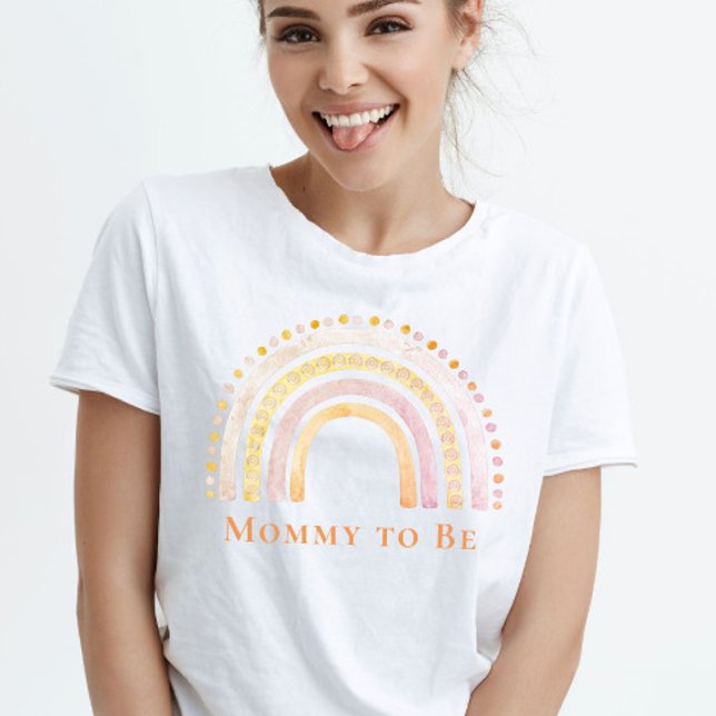 Mamma att vara  Rosa Boho Rainbow T Shirt (Mommy to Be  Pink Boho Rainbow T-Shirt)