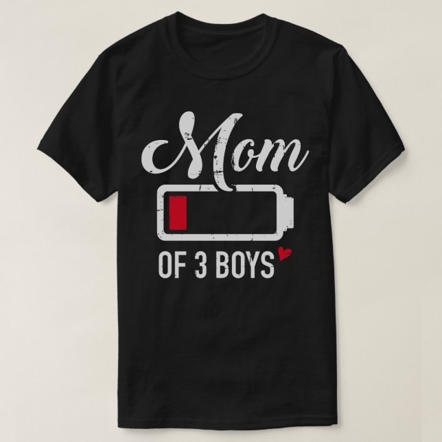 Mamma av 3 pojkar med lågt batteri t shirt (Design framsida)