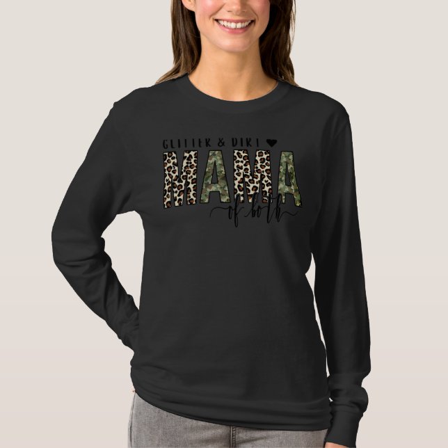 Mamma av båda Leopard Print Mamma Camouflage Mor" T Shirt (Framsida)