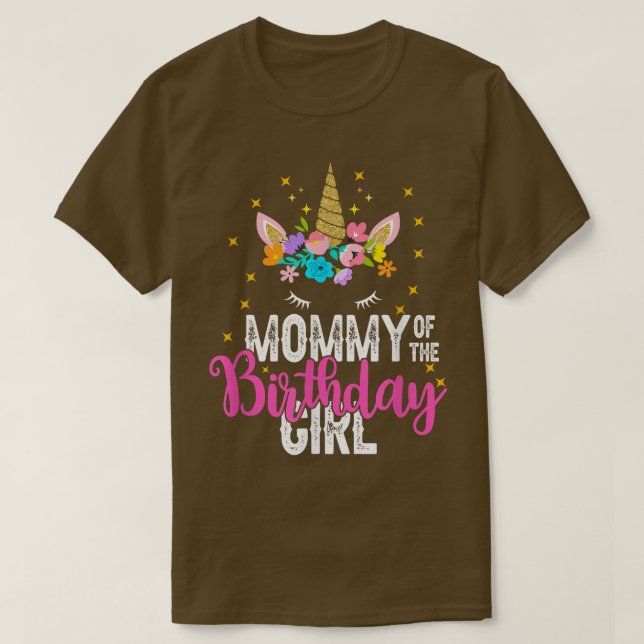 Mamma av Birthday Girl Far ger Unicorn Bir T Shirt (Design framsida)