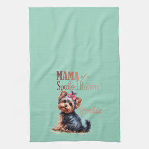 Mamma av en förstörd Rotten Yorkie Watercolor Art Kökshandduk