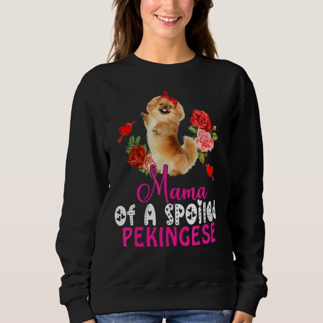 Mamma av ett förstört Pekingese Cute Pekingese Bow T Shirt (Framsida)