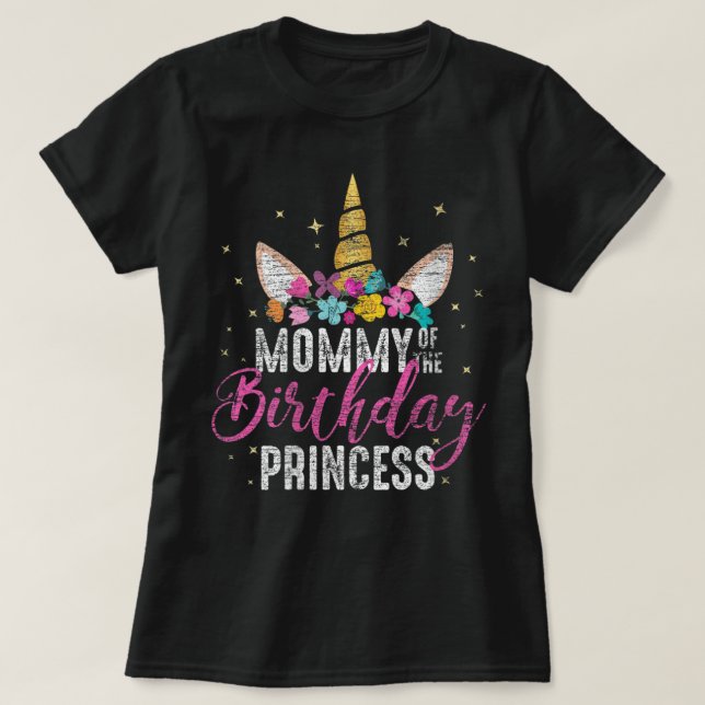 Mamma av födelsedag Princess Mor Unicorn Birt T Shirt (Design framsida)