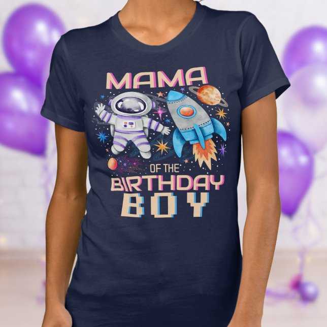 Mamma av födelsedagstjocken Rocket & Astronaut Spa T Shirt (Mama of the Birthday Boy Rocket & Astronaut Space T-Shirt)