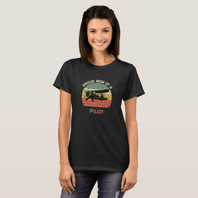 Mamma av Pilot, Roligten för Personlig Retro Vinta T Shirt (Hel framsida)