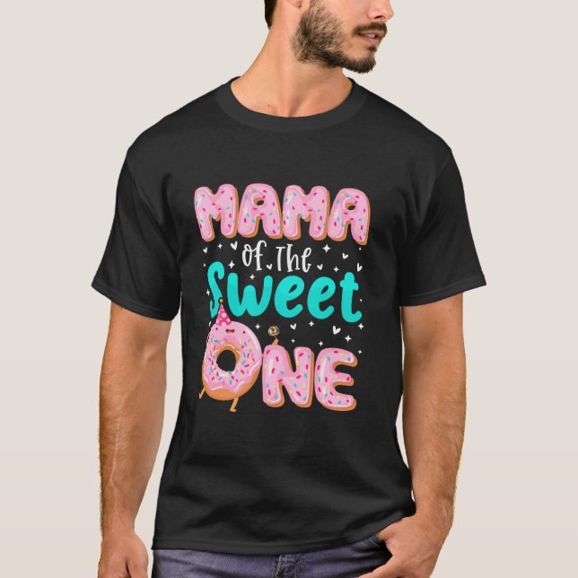 Mamma av söt 1:a födelsedag Donut Theme Fam T Shirt (Framsida)