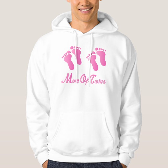 Mamma av tröjan för rosa fotspår för twillingar hoodie (Framsida)