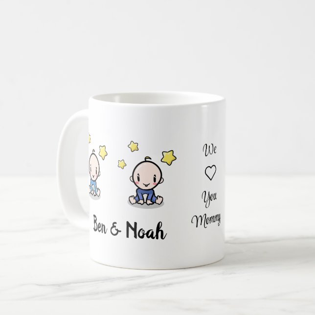Mamma av Twillingar, gift, ny Mamma, tvillingpojka Kaffemugg (Framsida vänster)